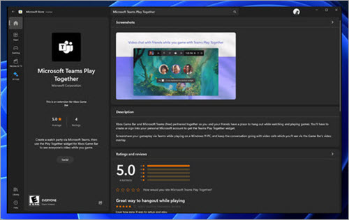 Installez Microsoft Teams Play Together à partir du Microsoft Store pour passer du temps avec des amis tout en regardant et en jouant à des jeux.