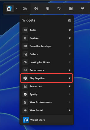 לחצן Play Together הכוכב של הרכיב הגרפי נבחר כדי לציין שהוא מועדף.