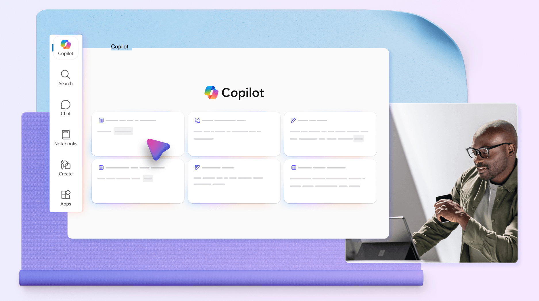 Imagine conceptuală cu pagina de pornire Microsoft 365 Copilot