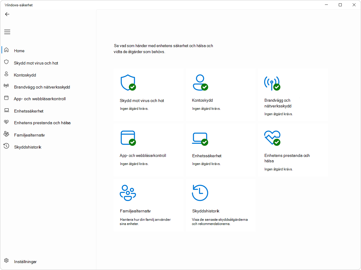 Skärmbild av Windows-säkerhet – startfönstret.